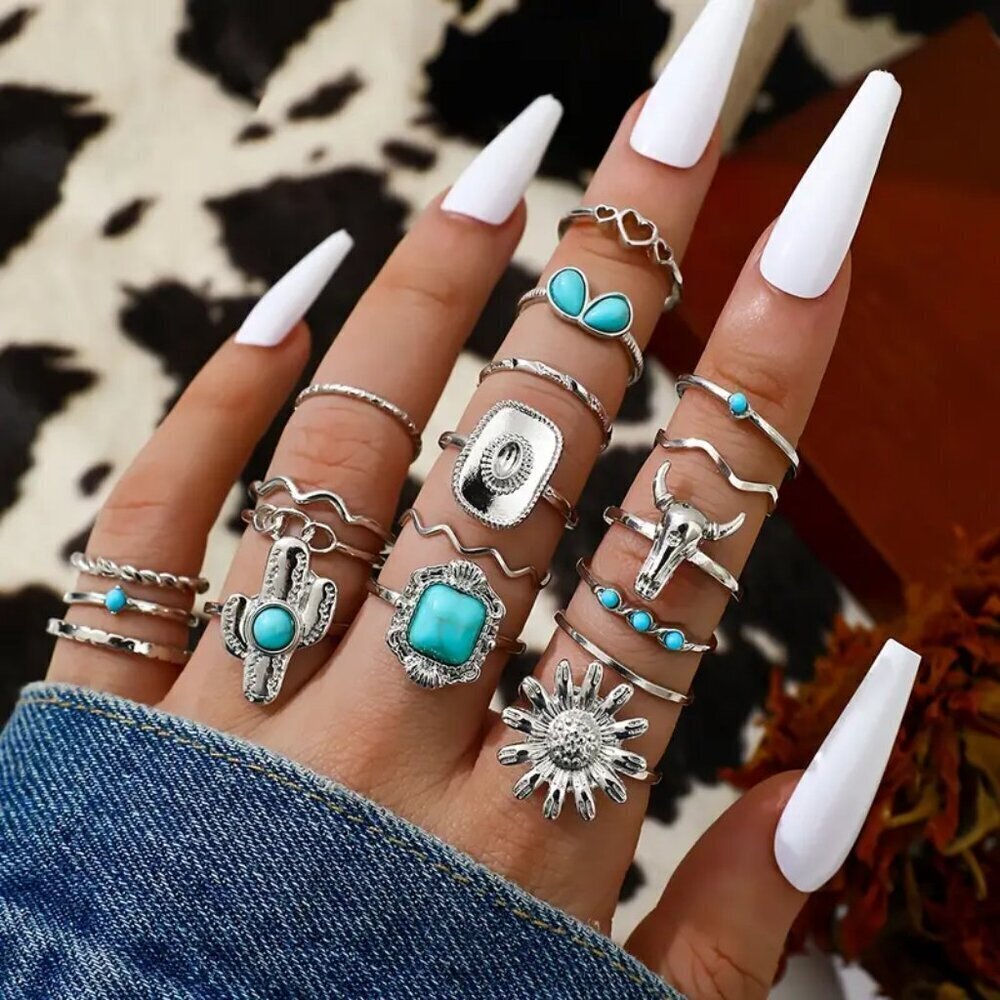 NEW 19ct Western style rings, turquoise vintage style, stackable rings, cowgirl